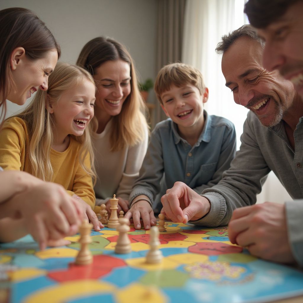 Family enjoying board games